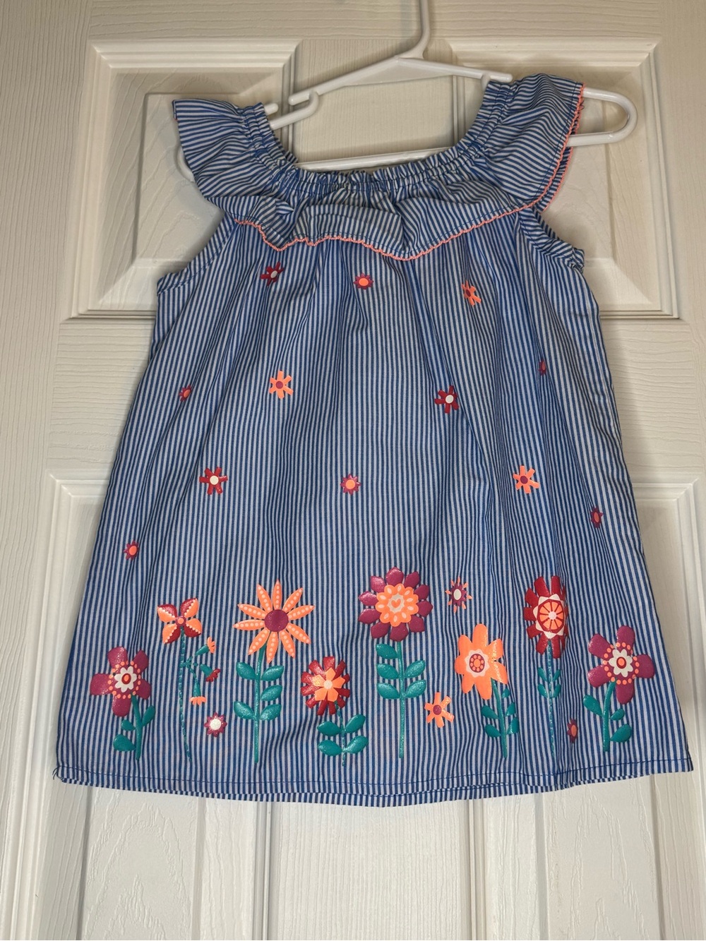 healthtex Blue Stripe Vintage blouse with a Pink and Orange Floral pattern